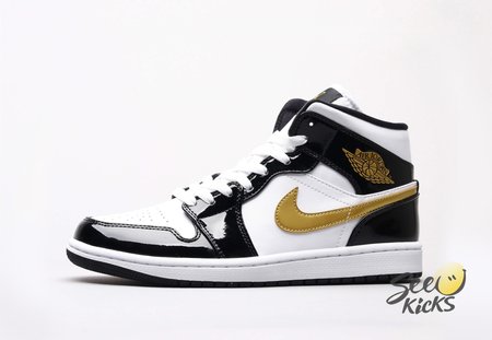 Air Jordan 1 Mid Patent Black White Gold 36-46