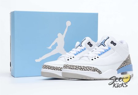 Air Jordan3 UNC White & Blue Elephant Print 40-46